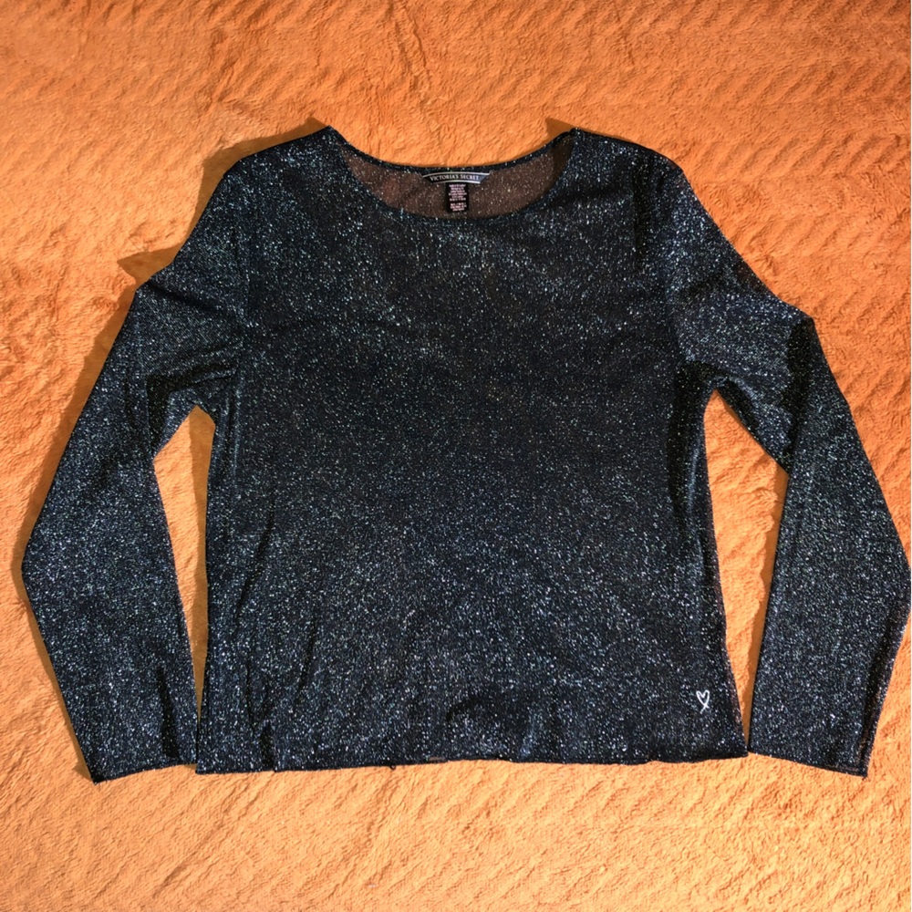 Victoria’s Secret women’s medium/large long sleeve, sheer sparkly black blouse.